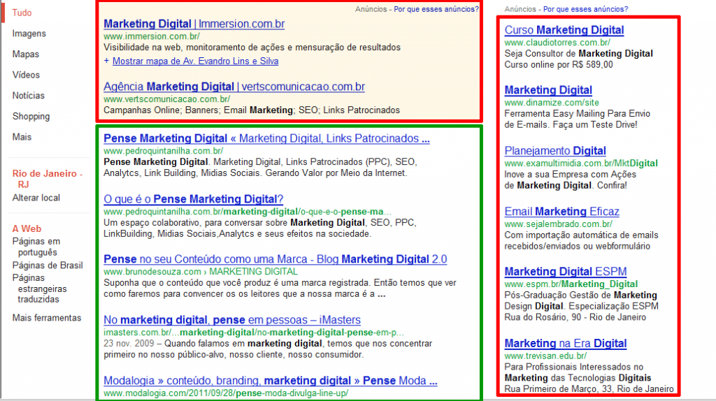 SEO em Verde Links Patrocinados em Vermelho